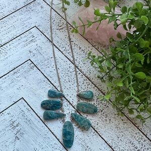 Apatite Aqua Blue Gemstone Sterling Silver Plated Drop Necklace